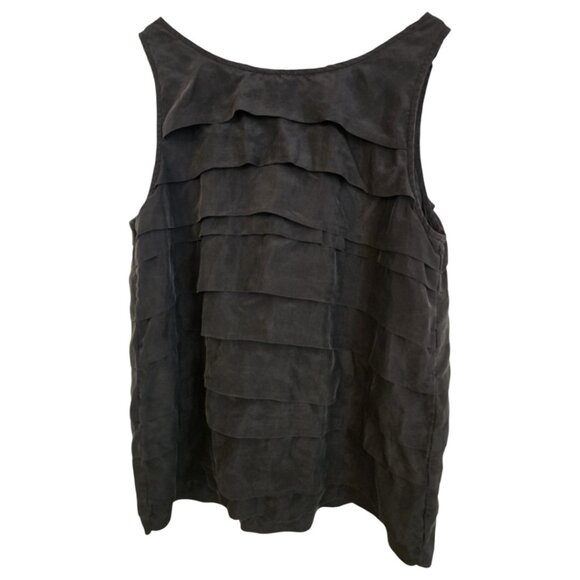 Eileen Fisher black 100% Silk Tiered Ruffle sleeveless Top - Picture 2 of 6